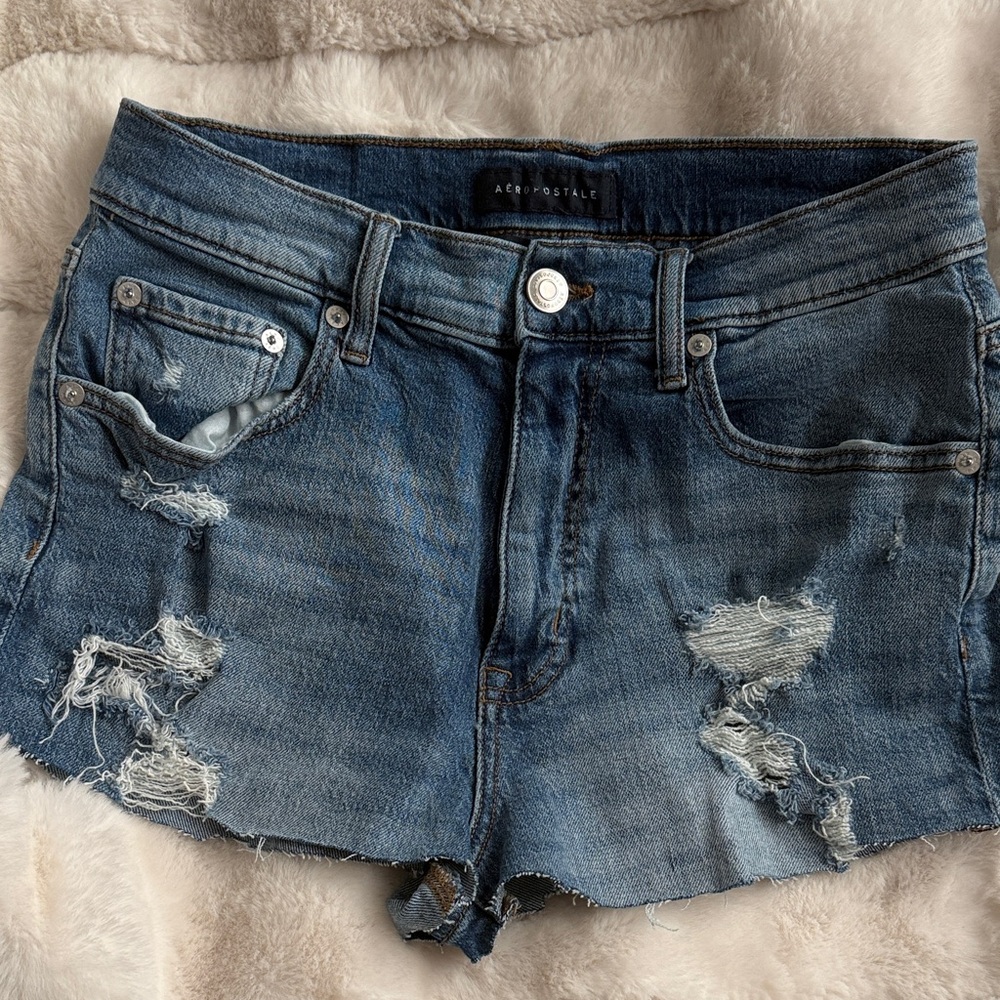Aeropostale Women's Distressed Denim Cutoff Shorts — Medium Blue